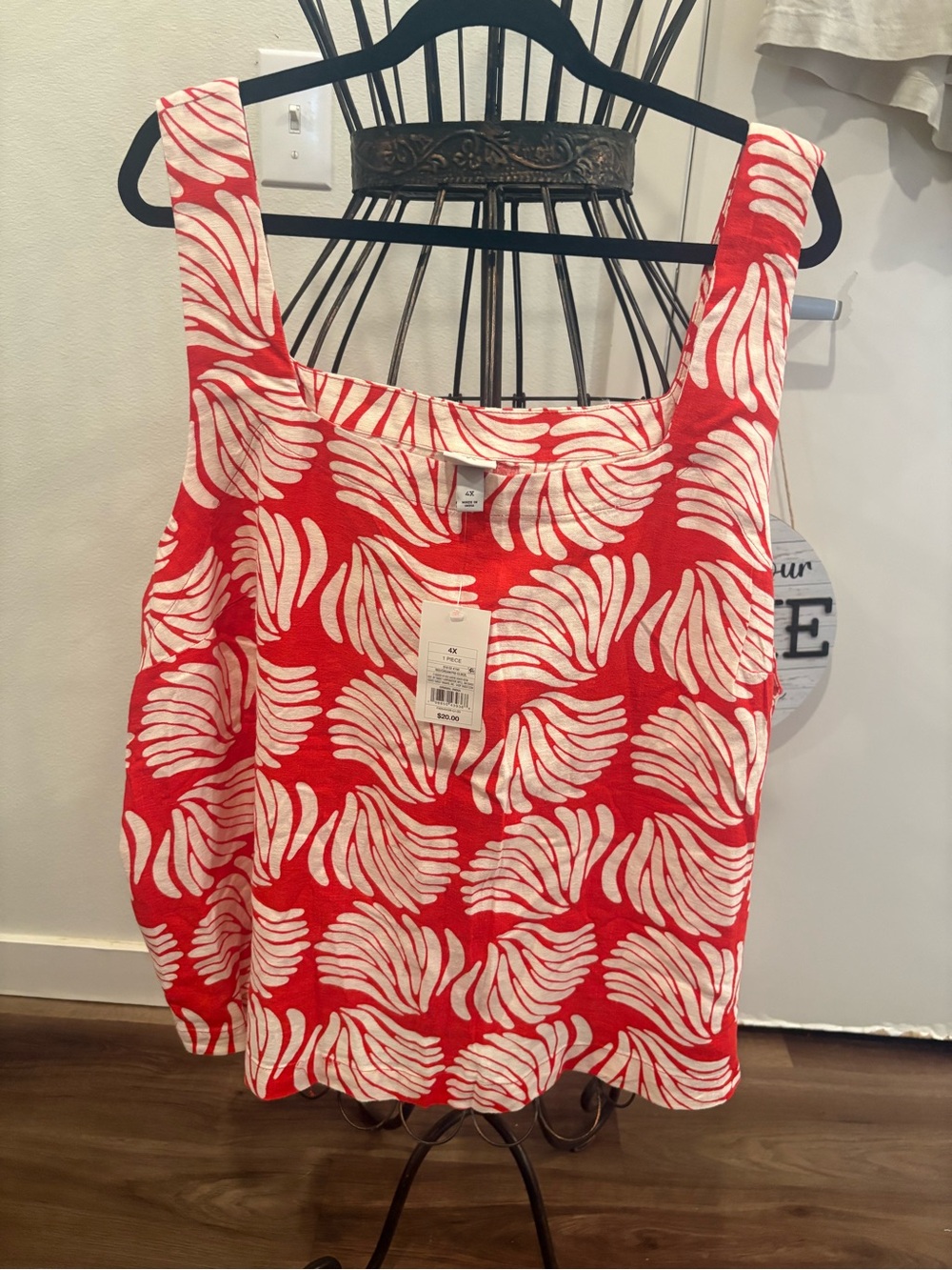 a new day Red and White Printed Scoop Tank Top
